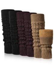 3 Pairs Winter Fleece Lined Leg Warmers Womens Skating Long Boot Socks Fits