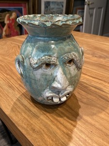 Signed Billy Joe Craven Face Jug Character Vase Southern Folk Art Pottery