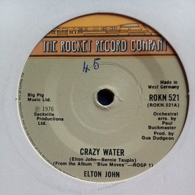 Elton John - Crazy Water - 7  Vinyl Single Rocket Records 