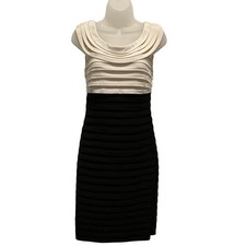 London Times Black White Pleated Sheath Dress Size 4 Cocktail Party
