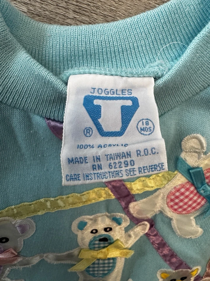 Vintage 80s Girls Sweat Suit Set Joggles Light Blue Teddy Bears Sz 18 Months - Image 4 of 4