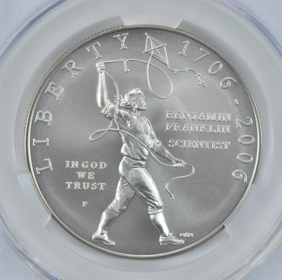 2006-P Ben Franklin Scientist Commemorative Silver Dollar MS69 CAC CACg *2570 - Image 3 of 4