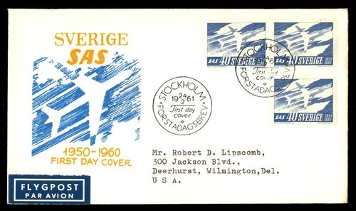 Mayfairstamps Sweden FDC 1961 Airplane SAS First Day Cover aax_38193