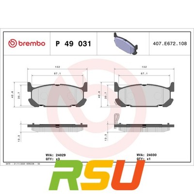 Brembo Bremsbelagsatz, Scheibenbremse PRIME LINE P 49 031 Fahrzeugtyp PKW