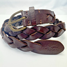 HOLLISTER Braided Dark Brown Leather Belt Aged Brass Buckle Men/Women Size-M/L