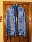 Eileen Fisher silk rectangle scarf blue tie dye print  Fringed 21 X72
