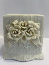 Vintage Bisque Abundant Roses Tissue Box Ivory