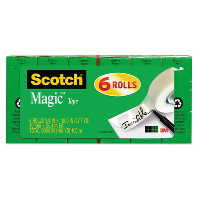Scotch Magic Tape Refill 3/4'' x 1000'' 1'' Core Clear 6/Pack 810K6