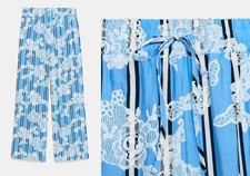 NWT 50 ZARA BOHO LACE EMBELLISHED STRIPED WIDE LEG PANTS M
