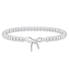 Valentines Day Gifts for Women Her - Silver Plated Beaded Small, bow-silver