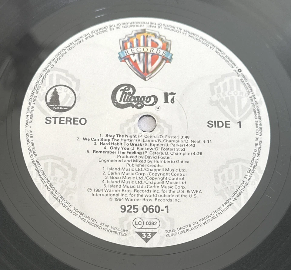 Chicago ‎– Chicago 17 - 1984 Vinyl Lp Record Soft Rock EX / EX Condition - Image 4 of 4