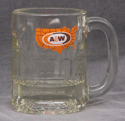 Vintage A&W Root Beer USA Map Logo 4 3/8'' Clear Glass Heavy 1.5 lb Mug