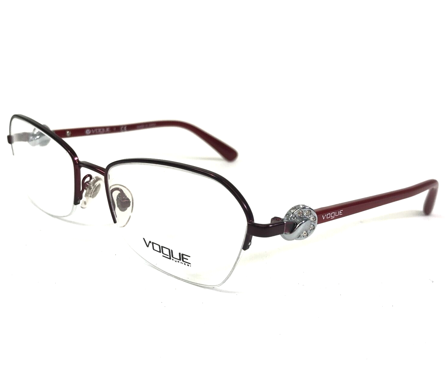 Vogue Eyeglasses Frames VO3944-B 717-S Burgundy Red Silver Crystals 54-18-135