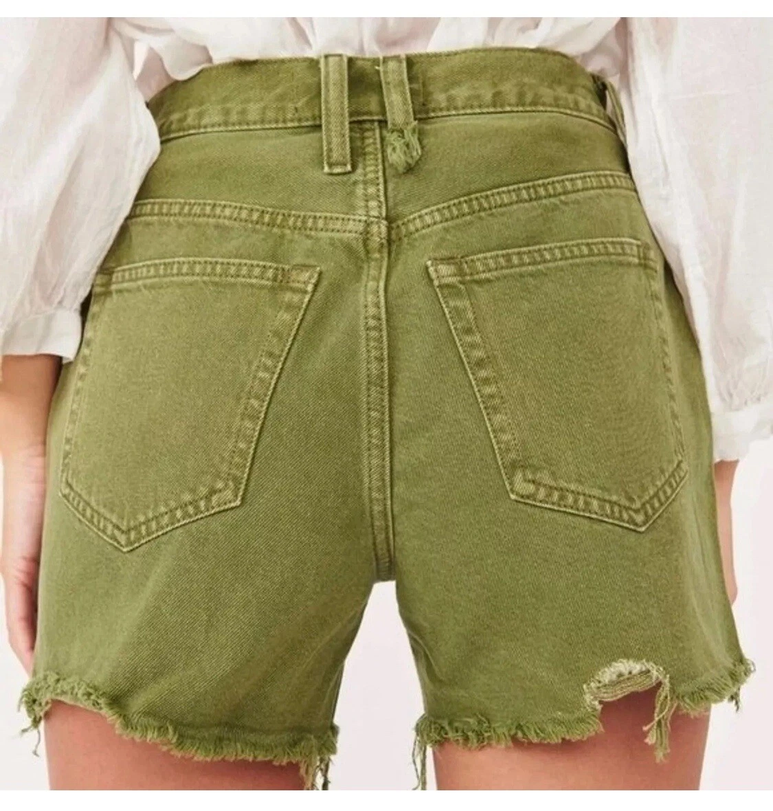 Free People Makai Jean Shorts Size 24 Olive Green Raw Hem