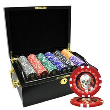 JEU DE JETONS DE POKER CRÂNE MRC POKER 500 PIÈCES 13,5 G AVEC ÉTUI EN ACAJOU