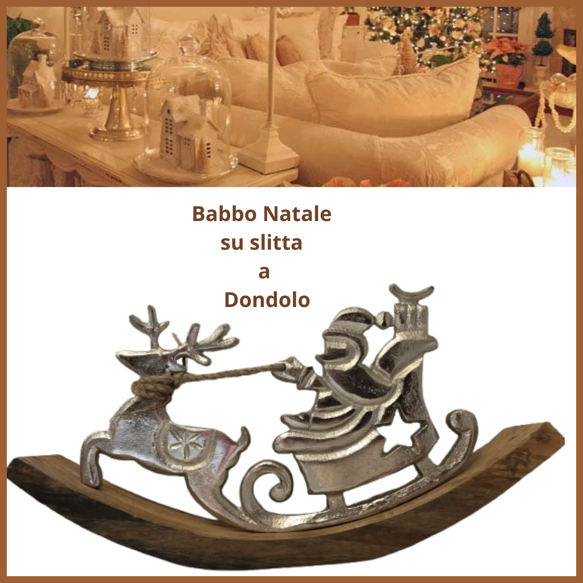 Paletto da slitta in metallo per Natale con Babbo Natale, renna, effetto rustico, colore: Rosso