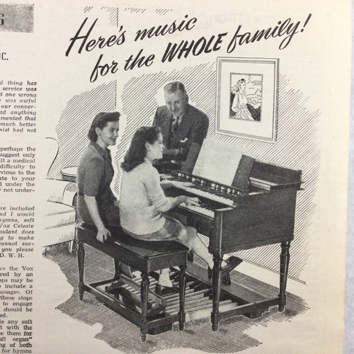 1946 HAMMON ORGAN Vintage PRINT AD Music Instrument Singing Family Home Interior - Picture 2 of 4