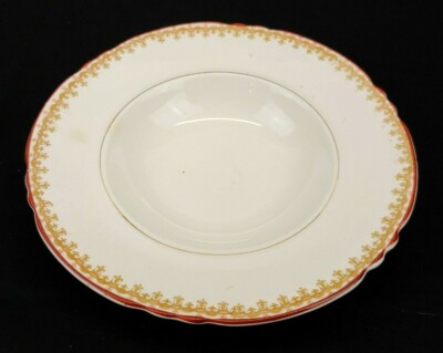 Vintage,G P Co. Globe China Genesee Soup Bowl Gold and Red Trim