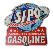 Vintage Silent Power Gasoline Sign - Gas Service Station Porcelain Sign