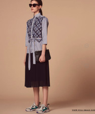 Sandro Paris Josefine Pleated Evelet-lace midi Dress MSRP 515