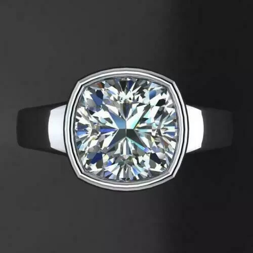 3.20 Ct Cushion Cut Moissanite Ring in 925 Sterling Silver Size 11