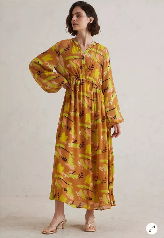 Anthropologie x Let Me Be Mustard Printed Georgette Chiffon Maxi