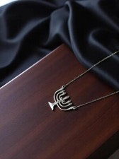 Sterling Silver Menorah Necklace,Jewish Symbol Pendant,Hanukkah Gift,Judaica