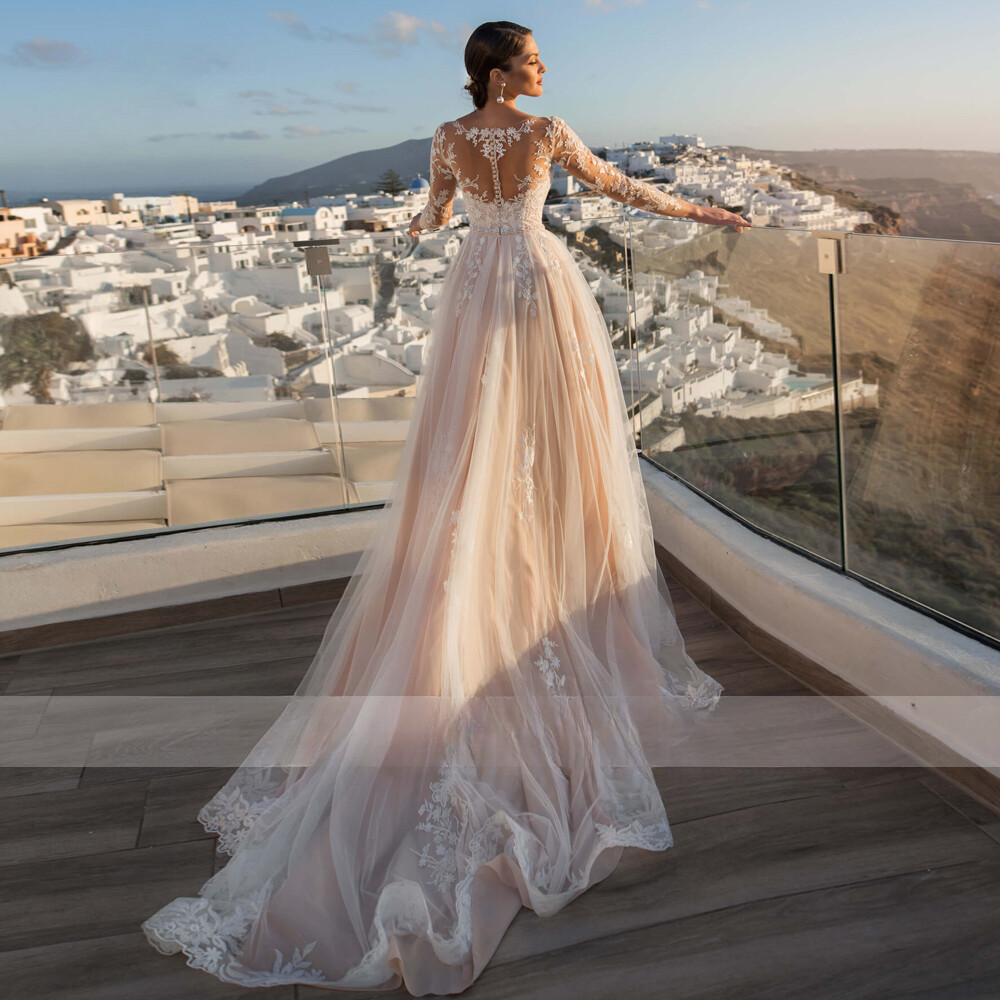most expensive mermaid wedding dress Luxury Illusion Lace Long Sleeve Sexy Mermaid Boho Long Wedding Dresse   SposaBridal