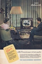 RADEBERG, Werbung 1954, VEB Sachsenwerk Radeberg RFT Fernsehtruhe Clivia