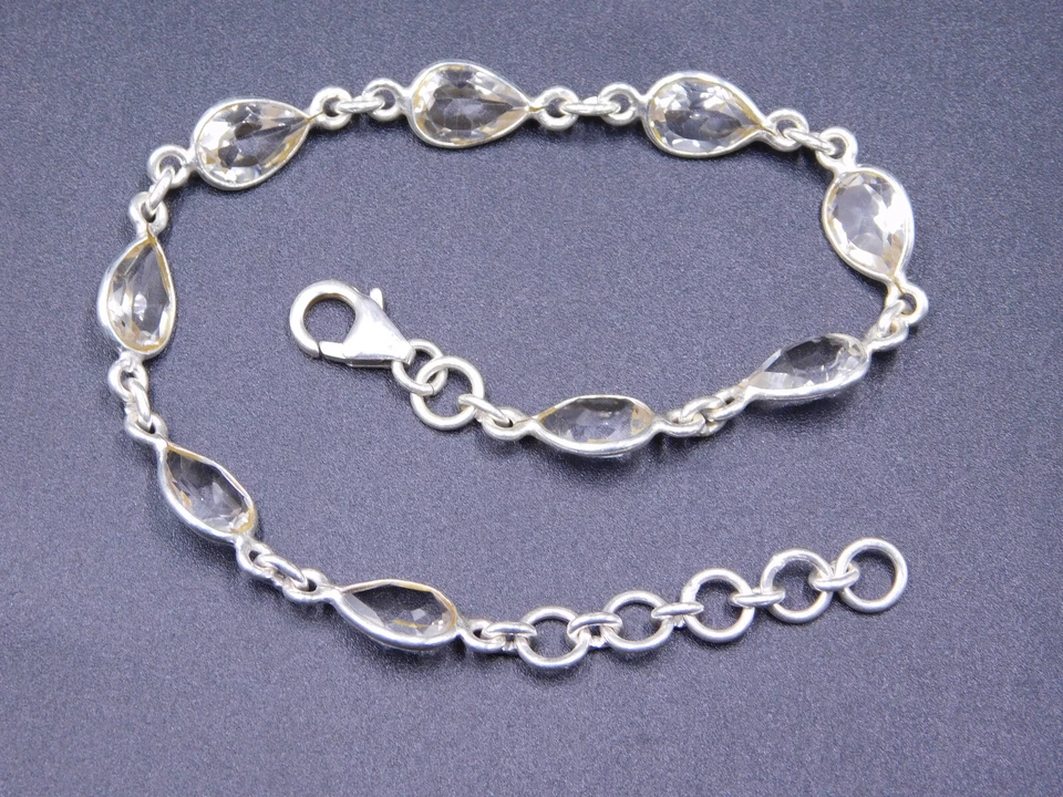 6.40 Gm 925 Sterling Silver Crystal Cut Gemstone Handmade Bracelet Size 8.15" in - Image 4 of 4