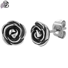 2pcs Vintage Rose Flower Charm Stainless Steel Piercing Stud Earrings Screw Back