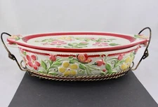 TEMPTATIONS BY TARA BUTTERFLY GARDEN 3QT OVAL BAKER WITH LID AND RACK - MINT