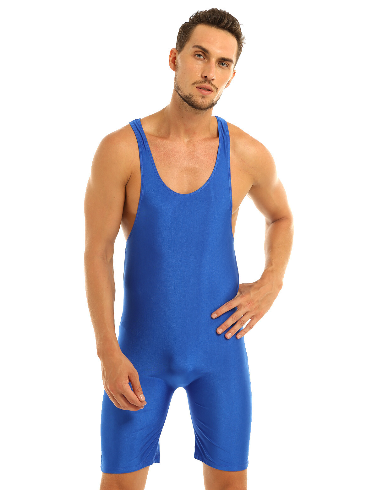 Mens Sleeveless Solid Wrestling Singlet Tight Vest Bodysuit Sportwear