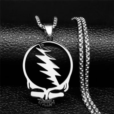 Grateful Dead Steal Your Face Stainless Steel Necklace 22 inch chain Stealie