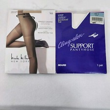 VTG Sears Cling-Along Sz E White  Nicole Miller Support Nude Pantyhose Sz EF