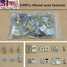 100Pcs Car Door Panel Fastener U Type Gasket Fixed Screw Metals Clip Screw USA