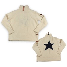 Wanakome Noemie Wool Sweater Women XS Off White Blue Star 1/4 Zip Warm Comfy