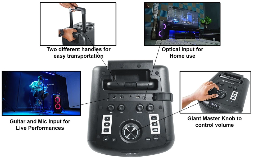 Rockville ELITE PARTY 65 Bluetooth Party Speaker Extremely Loud+Karaoke Effects - Image 4 of 4