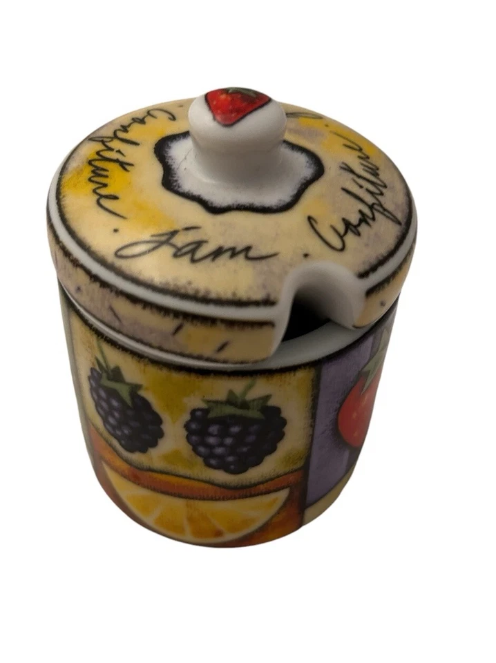 Tarro de gelatina de mermelada de cerámica Uptown Market Joie De Vivre MSC International sin cuchara Shf Foto 2 de 4