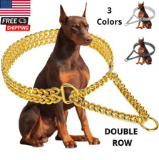 Pet Dog Cat Metal Double Row Gold Chain Cuban Collar Link Luxury Necklace Bling