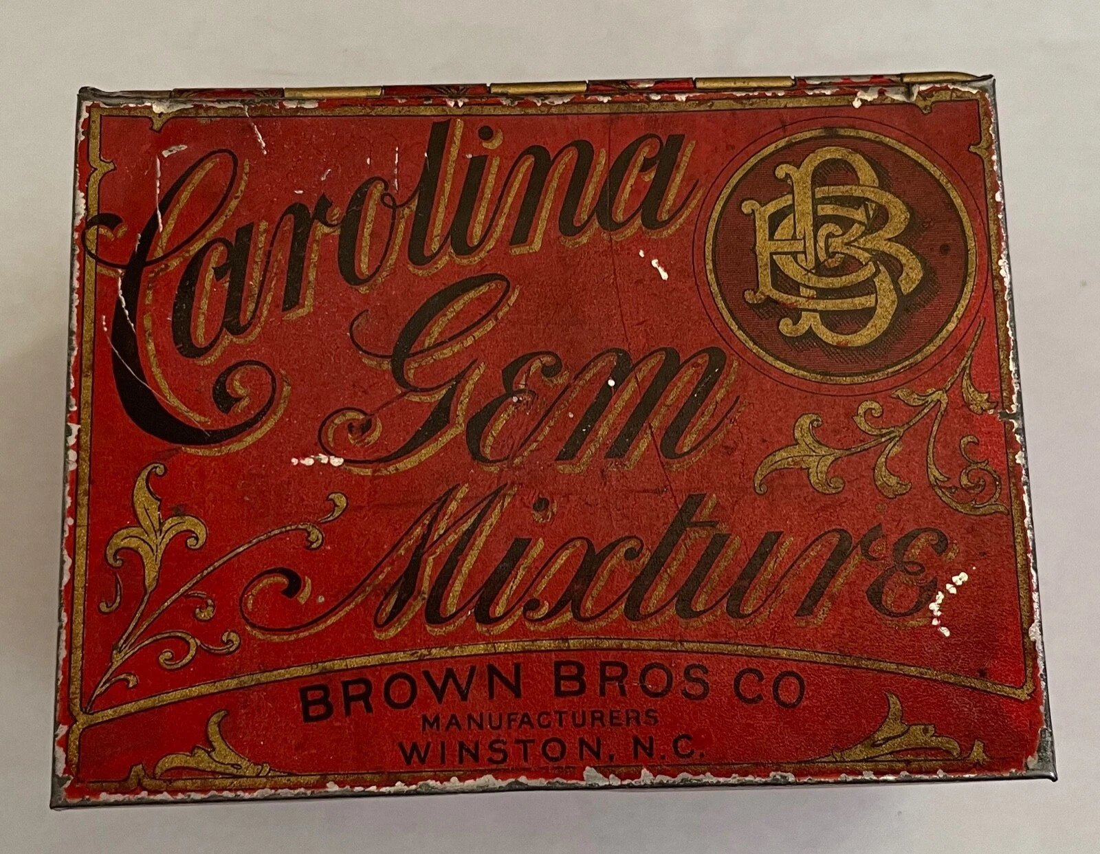 Vintage Carolina Gem Mixture Brown Bros Co Winston, NC 1-2/3 oz Tobacco Tin RARE