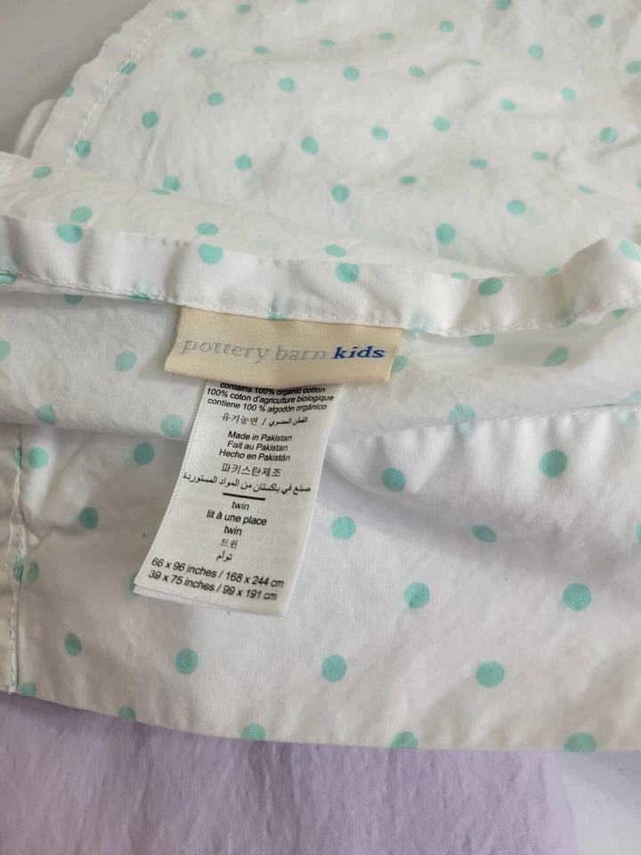 Lote de 2 lençóis planos Pottery Barn Kids roxo verde bolinhas tamanho duplo - Imagem 2 de 4