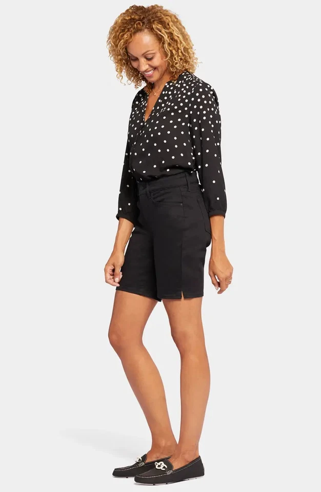 Women's NYDJ Black Ella Denim Bermuda Shorts with Stretch w Slits - Size 12 - Image 2 of 4