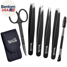 Eyebrow Tweezers Set and Curved Scissor, Professional Stainless Steel Tweezers f