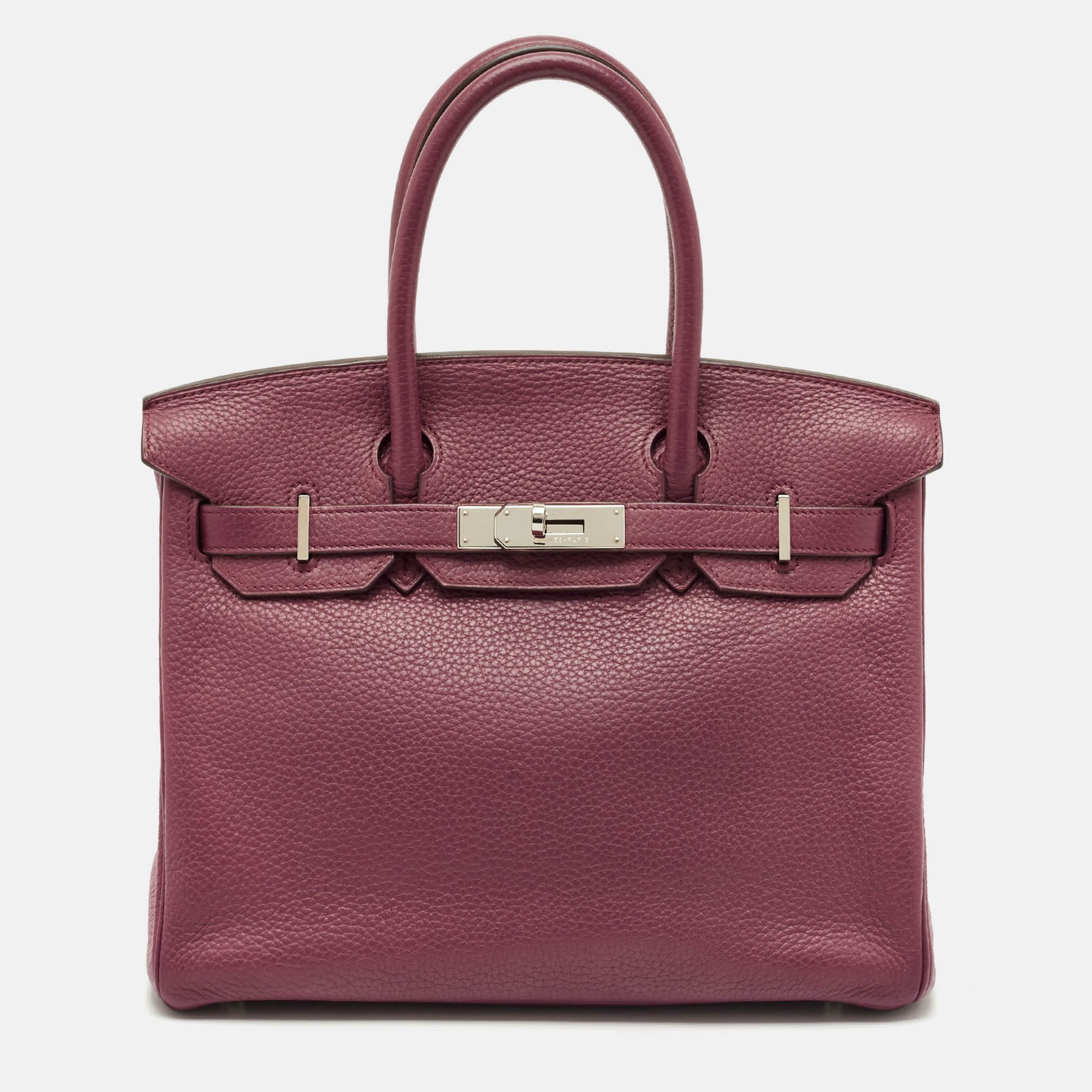 Hermes Tosca Taurillon Clemence Leather Palladium Finish Birkin 30 Bag