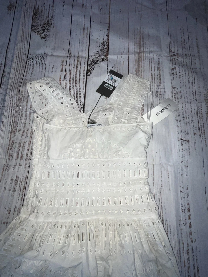 Alberta Ferretti 白色蕾丝连衣裙无袖 4 码富豪长裙分层 (049) — 第 2/4 张图片