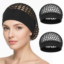 2 Pcs Hair Nets for Sleeping, Mesh Crochet Hair Net with Wide Elastic Headban...