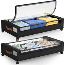 under Bed Storage with Wheels, 2 Pack under Bed Storage Containers with Clear Li