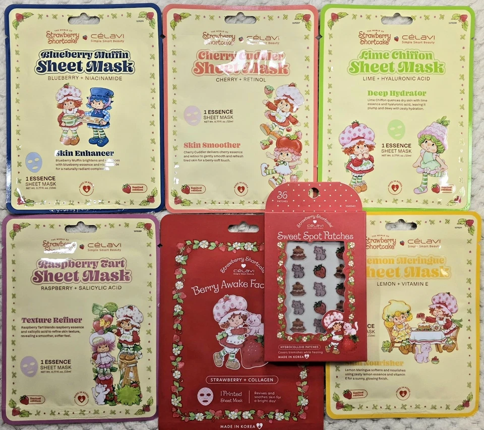 Strawberry Shortcake ОГРОМНЫЙ НОВЫЙ ЛОТ 7 шт. маски для лица гидроколлоидные пластыри - Изображение 2 из 4