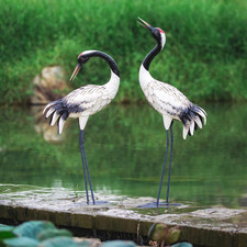 Garden Crane Statues Outdoor Heron Red Crowned Crane Metal Yard Art Sculpture,Se